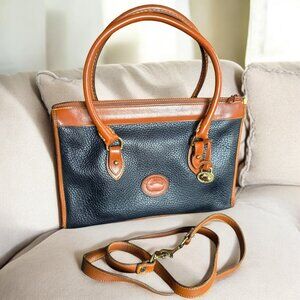 Vintage DOONEY & BOURKE 80's Pebbled Navy Brown Leather Satchel Crossbody